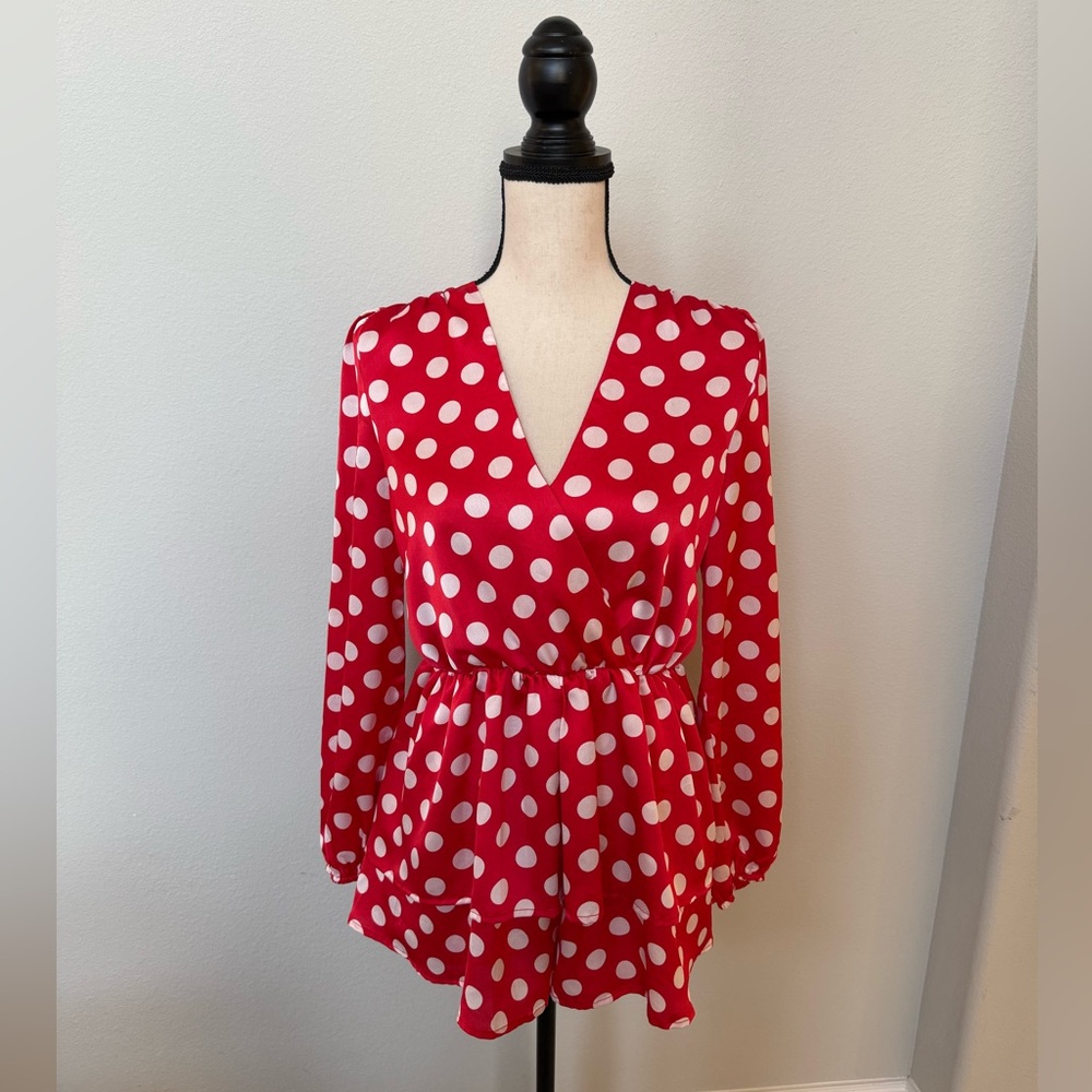 The Sang Red and White Polka Dot Romper